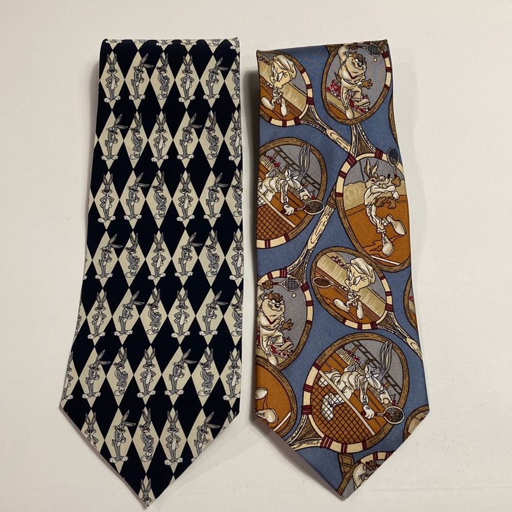 Vintage Loony Toons Bugs Bunny Silk Tie‎ Bundle Blue White Tennis Novelty